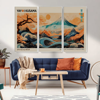22373530-MGV-CV-36X24-Japanese Mt Fuji Wave Art Print – Ukiyo e Inspired Sun & Cherry Blossom Poster, Traditional Asian Landscape Painting, Modern