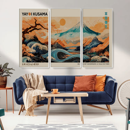22373530-MGV-CV-36X24-Japanese Mt Fuji Wave Art Print – Ukiyo e Inspired Sun & Cherry Blossom Poster, Traditional Asian Landscape Painting, Modern