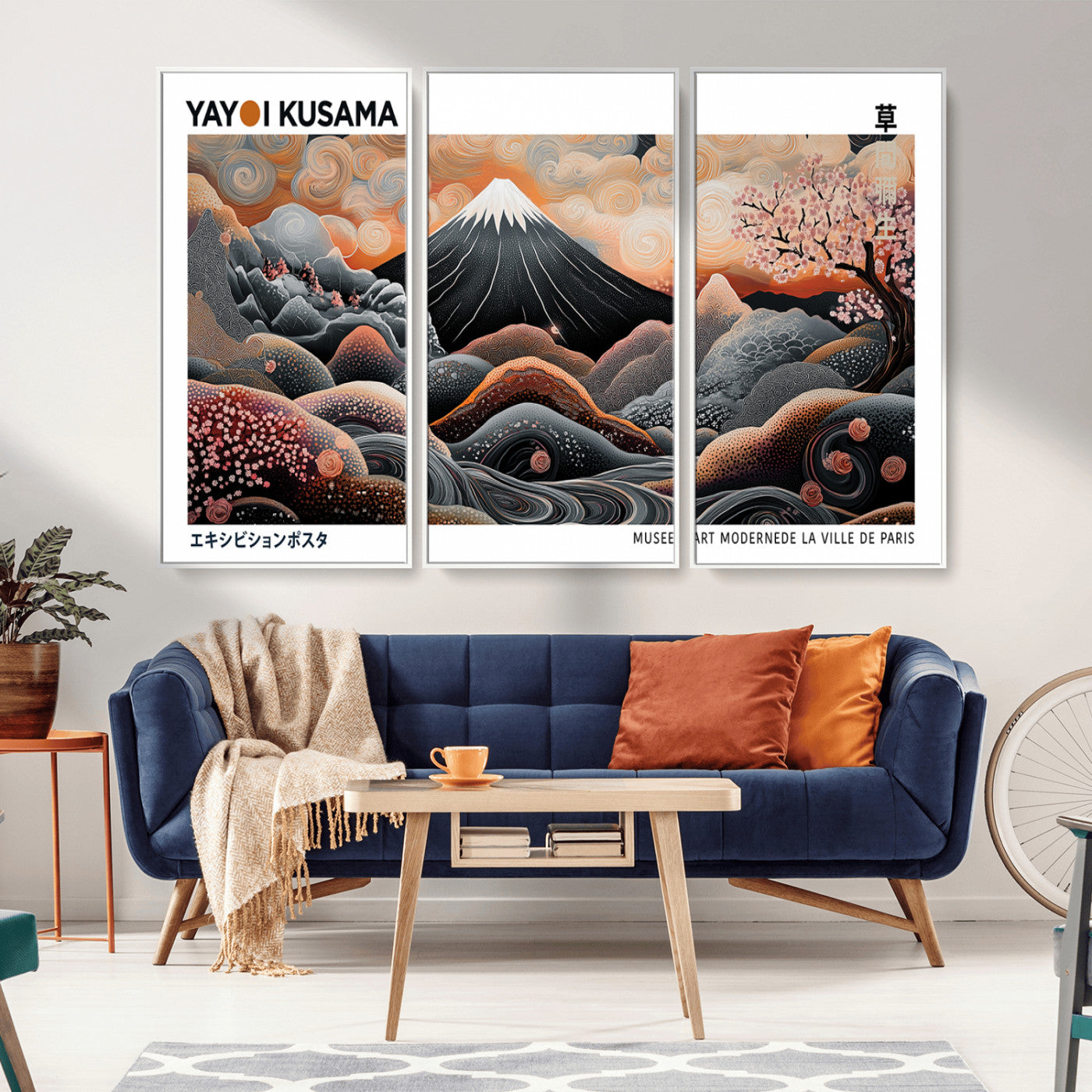 63125329-MGV-CV-36X24-Japanese Mt Fuji Wall Art – Surreal Ukiyo e Style Cherry Blossom Poster, Swirling Cloud Landscape Print, Modern Oriental Asian