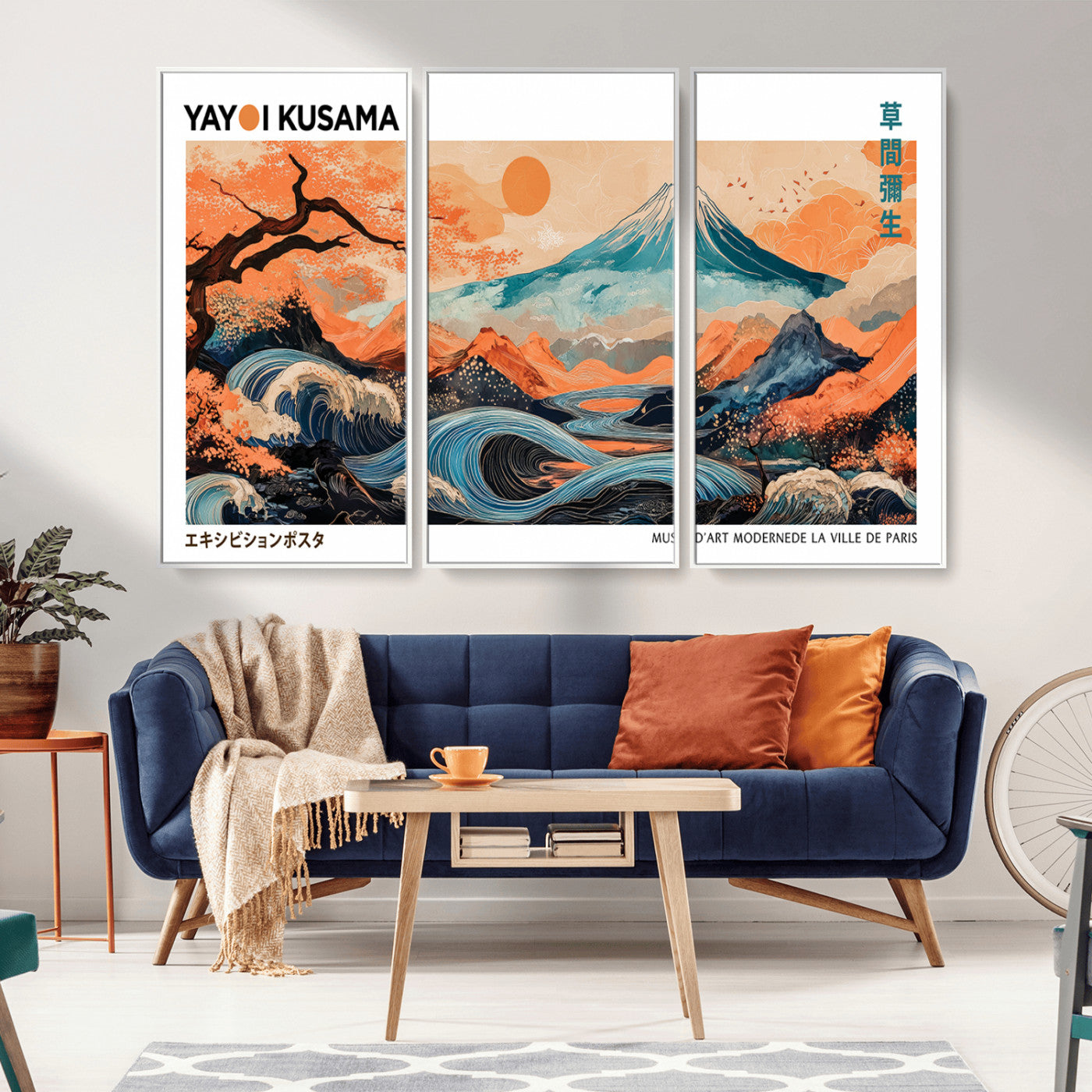 88785870-MGV-CV-36X24-Japanese Great Wave & Mt Fuji Wall Art – Ukiyo e Style Landscape Print with Flowing River, Autumn Mountain Poster, Oriental Asian