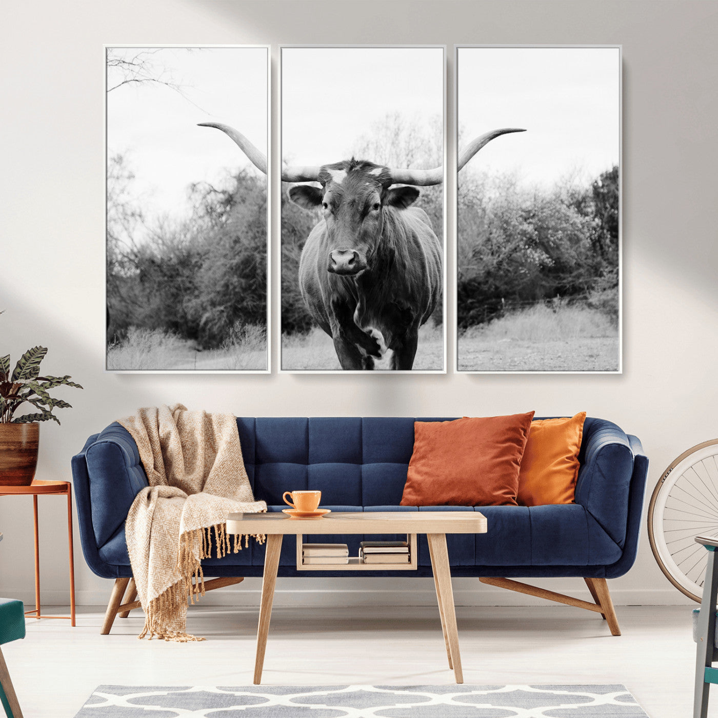 97280319-MGV-CV-36X24-Longhorn Photography Wall Art Canvas Print, Framed Western Cow Decor Art Picture Print, Texas Ranch Style Perfect Rustic Farmhouse