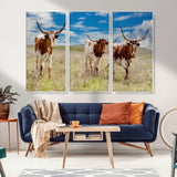 58099948-MGV-CV-36X24-Texas Longhorn Wall Art Canvas Print, Framed Western Decor Art Picture Print, Rustic Farmhouse Perfect Western Farmhouse Decor