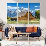 75948467-MGV-FC-48X32-3P_White-Mountain Barn Scene Wall Art Canvas Print, Framed Rustic Farmhouse Style Art Picture Print, Country Cabin Decor Perfect Rustic