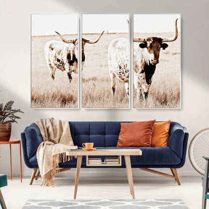 39672786-MGV-CV-36X24-Rustic Cow Scene Wall Art Canvas Print, Framed Farmhouse Style Cattle Art Picture Print, Prairie Animal Duo Perfect Rustic Western