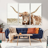98924580-MGV-CV-36X24-Texas Longhorn Bull Wall Art Canvas Print, Framed Rustic Farmhouse Decor Art Picture Print, Western Animal Theme Perfect Rustic