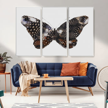 99831147-MGV-CV-36X24-Spotted Butterfly Wall Art Canvas Print, Framed Neutral Insect Theme Art Picture Print, Earthy Wing Pattern Perfect Modern Rustic