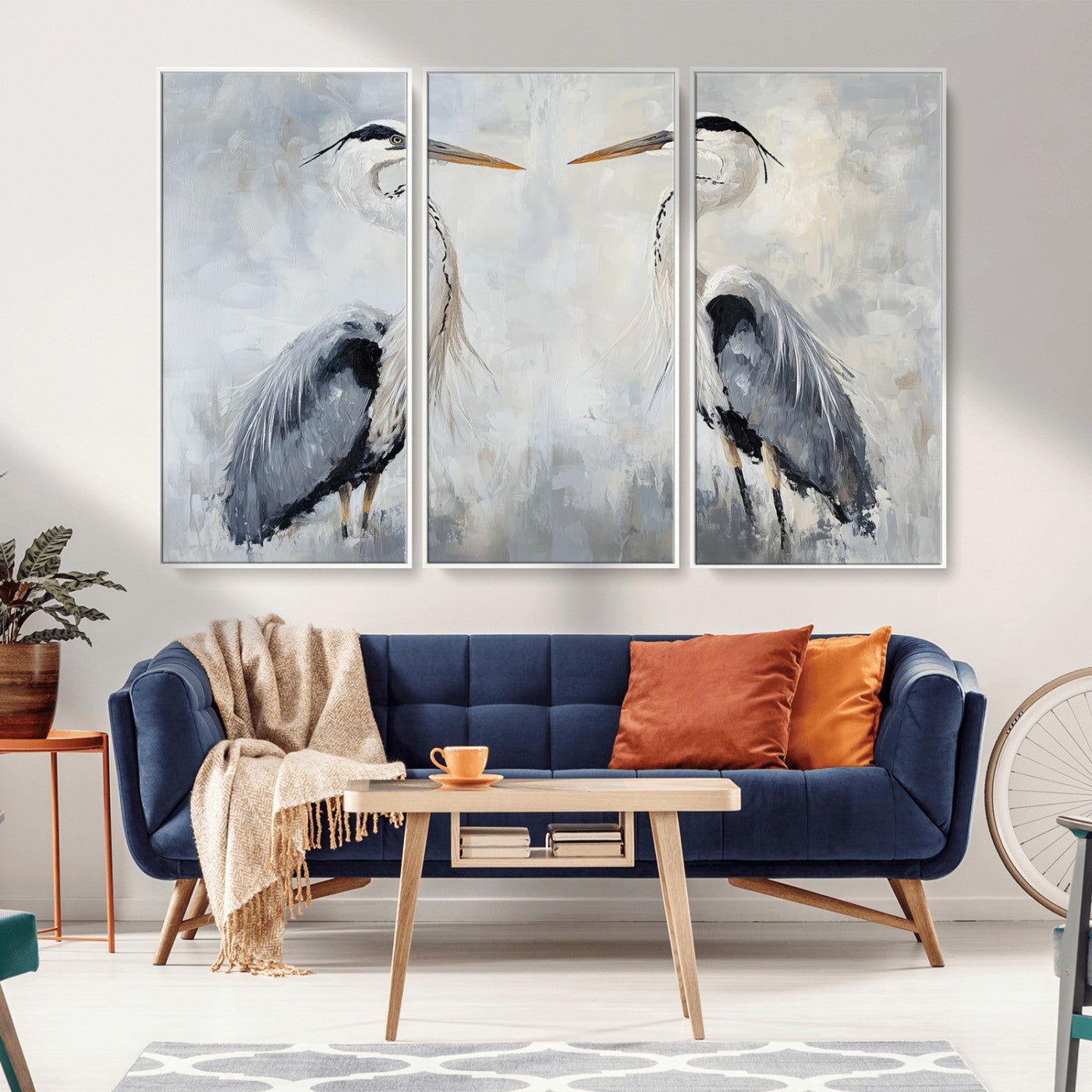 90806932-MGV-CV-36X24-Heron Wall Art Wall Art Canvas Print, Framed Bird Canvas Decor Art Picture Print, Nature Inspired Perfect Coastal Minimalist Decor