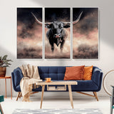 71457818-MGV-CV-36X24-Longhorn Wall Art Wall Art Canvas Print, Framed Western Bull Canvas Art Picture Print, Rustic Cow Decor Perfect Western Dramatic