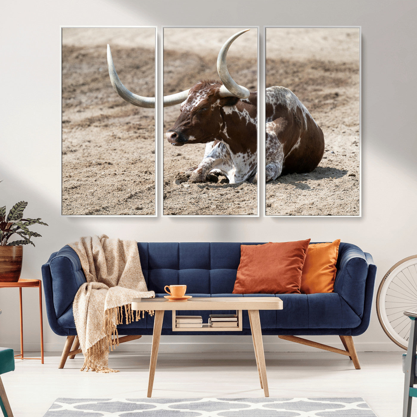 76549210-MGV-CV-36X24-Texas Longhorn Wall Art Canvas Print, Framed Country Living Art Picture Print, Farmhouse Aesthetic Perfect Western Rustic Decor