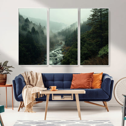 48497565-MGV-CV-36X24-Misty Forest Wall Art Canvas Print, Framed Foggy River Art Picture Print, Moody Landscape Perfect Moody Wilderness Decor Artwork