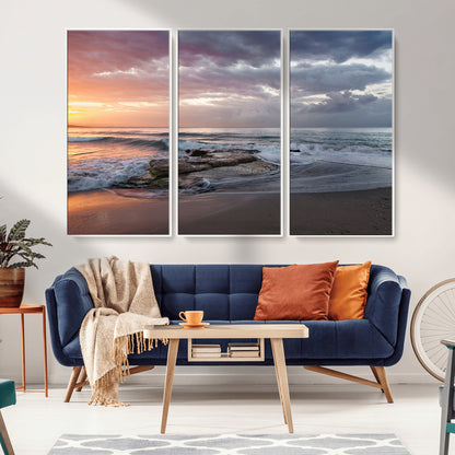 94208089-MGV-CV-36X24-Golden Hour Wall Art Canvas Print, Framed Tranquil Waves Art Picture Print, Beach Horizon Perfect Coastal Serenity Decor Artwork