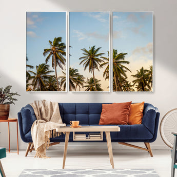 99033771-MGV-CV-36X24-Palm Trees Wall Art Canvas Print, Framed Tropical Vibes Art Picture Print, Coastal Sunset Perfect Coastal Boho Decor Artwork