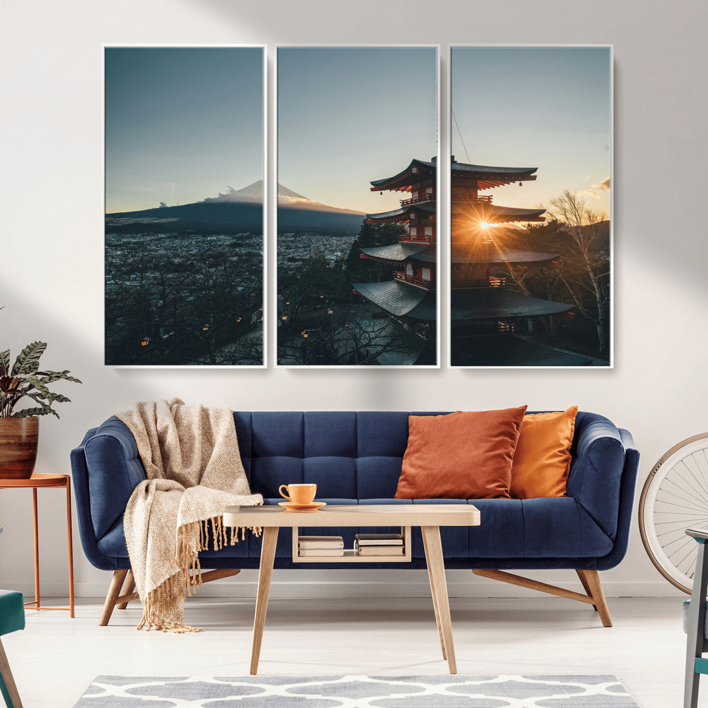 87729656-MGV-CV-36X24-Mount Fuji Wall Art Canvas Print, Framed Japan Travel Art Picture Print, Chureito Pagoda Perfect Zen Minimalism Decor Artwork