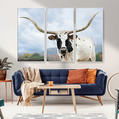 63592811-MGV-CV-36X24-Texas Longhorn Wall Art Canvas Print, Framed Western Rustic Art Picture Print, Farmhouse Decor Perfect Rustic Farmhouse Decor