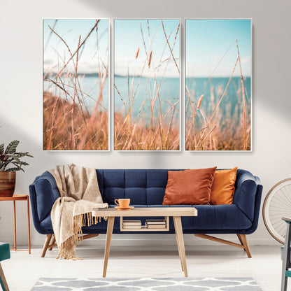 36108696-MGV-CV-36X24-Coastal Grass Wall Art – Serene Ocean View Canvas Print, Beach Nature Photography Decor for Living Room, Bedroom, Office or Modern