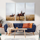 94723307-MGV-CV-36X24-Western Cowboys Wall Art Canvas Print, Framed Rustic Prairie Art Picture Print, Horseback Riding Perfect Rustic Western Decor