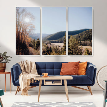 52941305-MGV-CV-36X24-Rustic Landscape Wall Art Canvas Print, Framed Serene Valley Art Picture Print, Pine Tree Horizon Perfect Rustic Cabin Decor