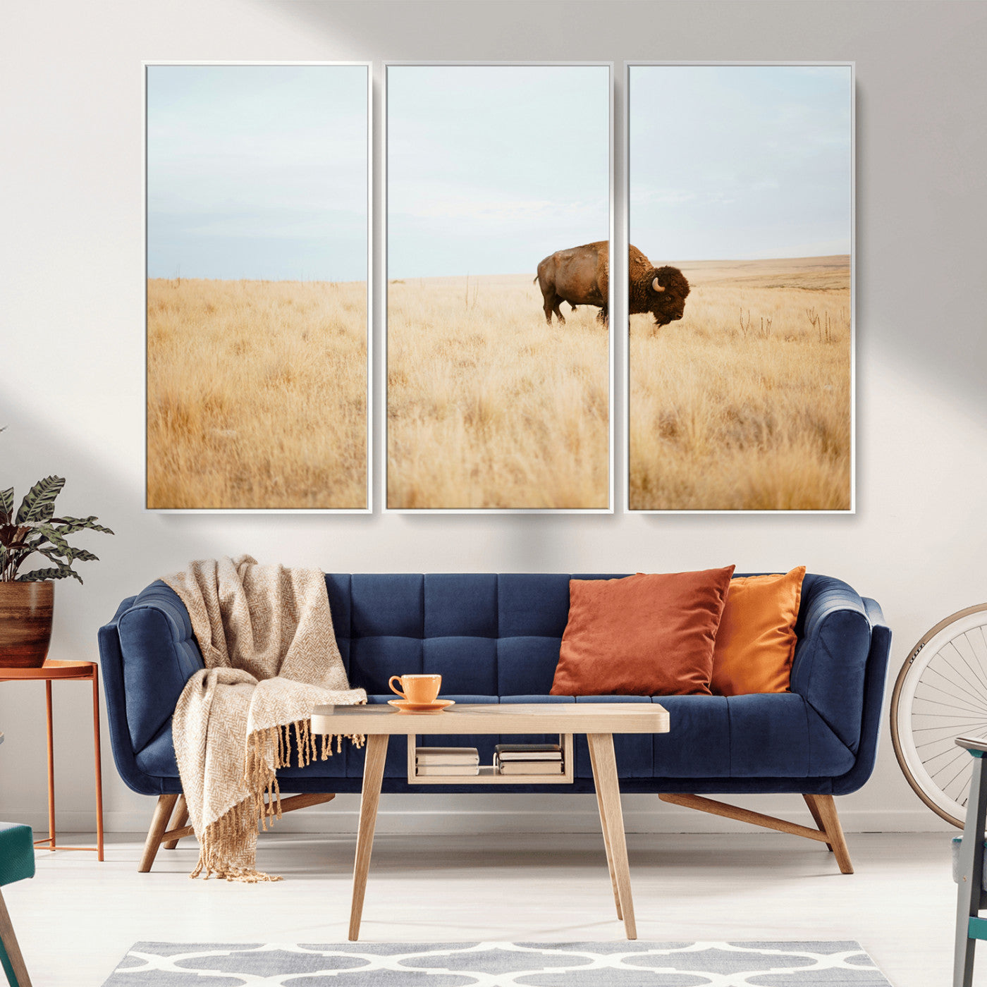 61392510-MGV-CV-36X24-Buffalo Wall Art Wall Art Canvas Print, Framed Western Wildlife Decor Art Picture Print, Rustic Farmhouse Art Perfect Rustic