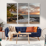 55108220-MGV-CV-36X24-Tropical Beach Wall Art Canvas Print, Framed Hawaiian Sunset Art Picture Print, Ocean Waves Perfect Coastal Tropical Decor Artwork