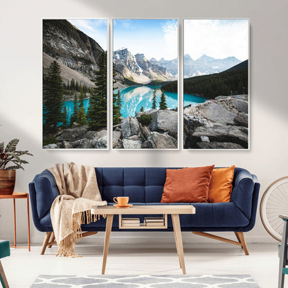 98014896-MGV-CV-36X24-Canadian Rockies Wall Art Canvas Print, Framed Mountain Landscape Art Picture Print, Turquoise Water Perfect Scandinavian