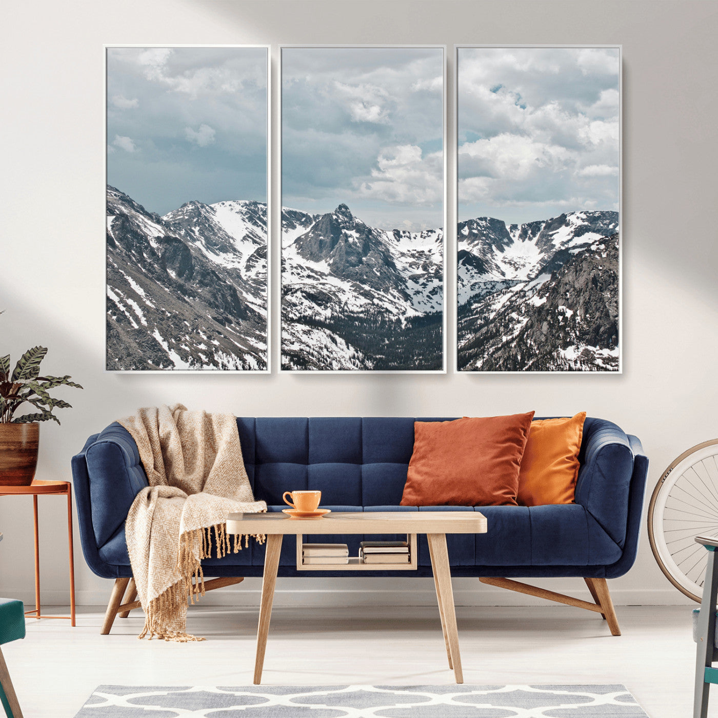 94074619-MGV-CV-36X24-Snowy Peaks Wall Art Canvas Print, Framed Alpine Wilderness Art Picture Print, Mountain Escape Perfect Winter Serenity Decor