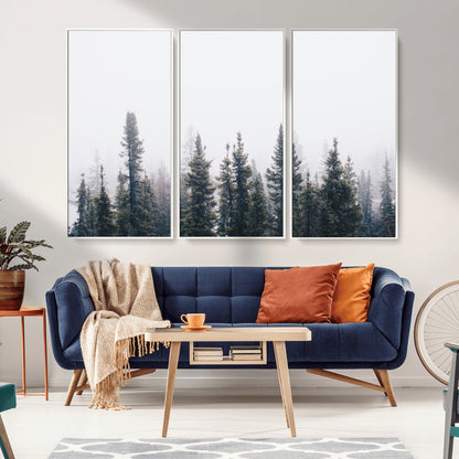 42364796-MGV-CV-36X24-Foggy Forest Wall Art Canvas Print, Framed Misty Pines Art Picture Print, Moody Woodland Perfect Scandinavian Minimalist Decor
