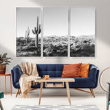 85205054-MGV-CV-36X24-Saguaro Cactus Wall Art Canvas Print, Framed Monochrome Landscape Art Picture Print, Scenic Arizona View Perfect Minimalist