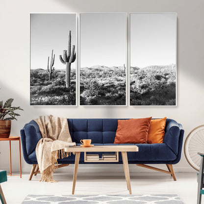 85205054-MGV-CV-36X24-Saguaro Cactus Wall Art Canvas Print, Framed Monochrome Landscape Art Picture Print, Scenic Arizona View Perfect Minimalist