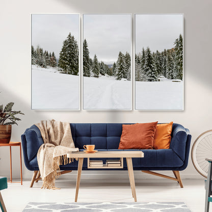 24581417-MGV-CV-36X24-Frosty Pines Wall Art Canvas Print, Framed Silent Snowfall Art Picture Print, Cozy Cabin Vibes Perfect Nordic Minimalist Decor