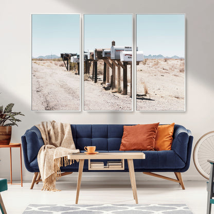 54616109-MGV-CV-36X24-Desert Mailboxes Wall Art – Rustic Rural Roadside Photography Canvas Print, American Southwest Landscape Home Decor for Living