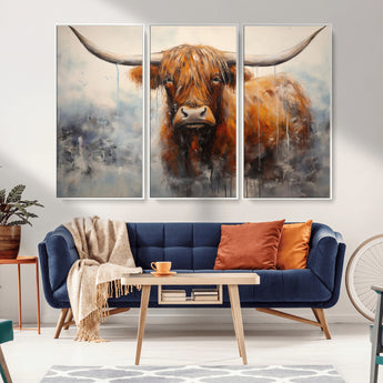 X61001-MGV-CV-36X24-Scottish Highland Wall Art Canvas Print, Framed Longhorn Art Picture Print, Western Cow Perfect Farmhouse Decor Artwork