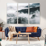 67569654-MGV-CV-36X24-Foggy Forest Wall Art – Mist Covered Hills and Trees Landscape Canvas Print, Moody Nature Photography Decor for Living Room,