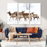 41416314-MGV-CV-36X24-Elk Wall Art – Wildlife Herd Canvas Print in Snowy Landscape, Rustic Nature Painting, Western Cabin Lodge Decor for Living Room,