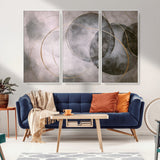 20066876-MGV-CV-36X24-Neutral Abstract Circle Wall Art – Modern Gray Beige Gold Canvas Print, Minimalist Geometric Painting for Bedroom, Living Room,