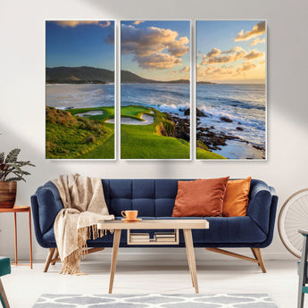 50107048-MGV-CV-36X24-Golf Course Wall Art – Coastal Ocean View Canvas Print, Scenic Fairway Landscape Decor for Office, Man Cave, Bedroom, or Living