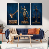 91629053-MGV-CV-36X24-Lady Justice Wall Art – Golden Gavel and Scales Canvas Print, Elegant Legal Office Decor for Lawyers, Judges, Courtroom or Study