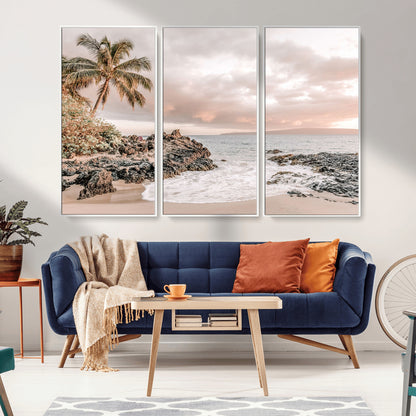 14214613-MGV-CV-36X24-Tropical Beach Wall Art – Palm Tree and Ocean Sunset Canvas Print, Relaxing Coastal Landscape Decor for Living Room, Bedroom, or