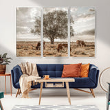87590224-MGV-CV-36X24-Longhorn Cattle Wall Art – Rustic Western Landscape Canvas Print, Texas Farmhouse Prairie Scene for Living Room, Office, or Ranch