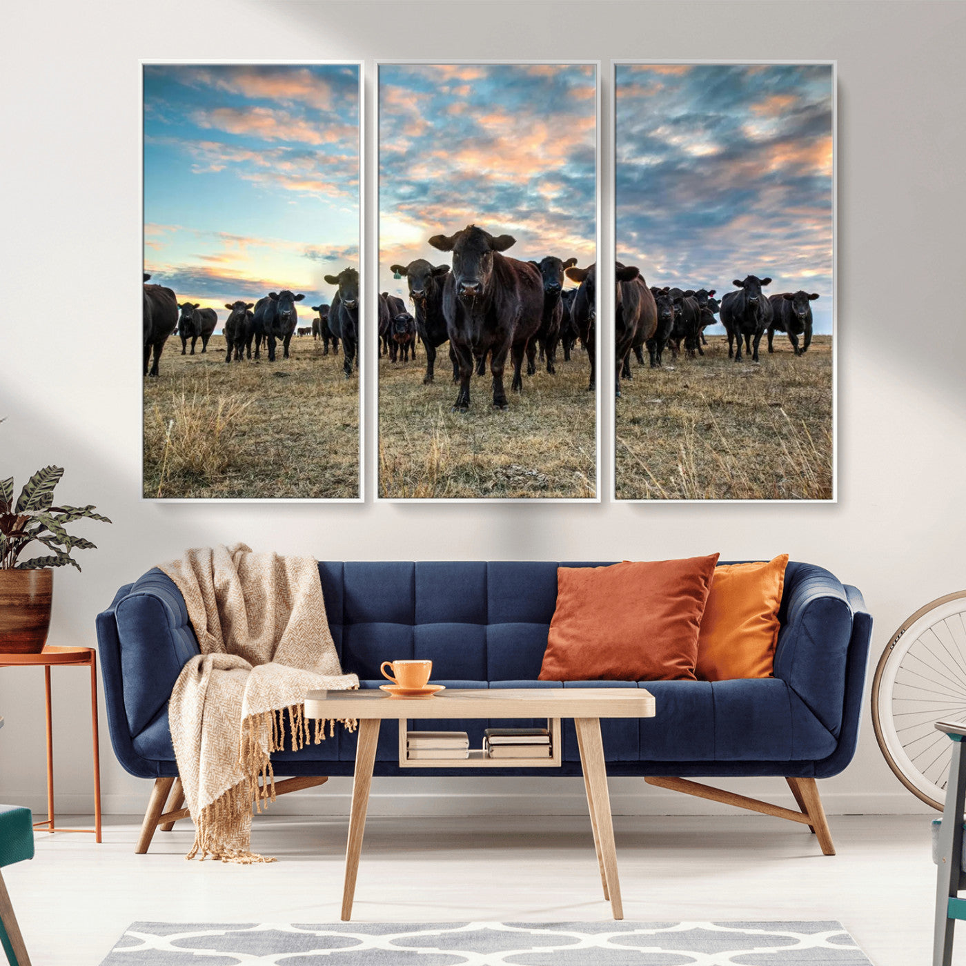 13867292-MGV-CV-36X24-Black Cattle Wall Art – Rustic Ranch Herd Canvas Print, Western Farmhouse Country Landscape Decor for Living Room, Office, or
