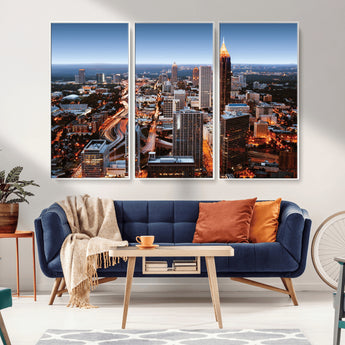 25096967-MGV-CV-36X24-Atlanta Skyline Wall Art – Vibrant Cityscape Canvas Print, Modern Night Lights Urban Decor for Office, Living Room, or Apartment