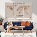 95243244-MGV-FC-48X32-3P_White-Wander Often Wonder Always World Map Wall Art – Neutral Beige Adventure Canvas Print, Rustic Boho Travel Decor for Bedroom, Living