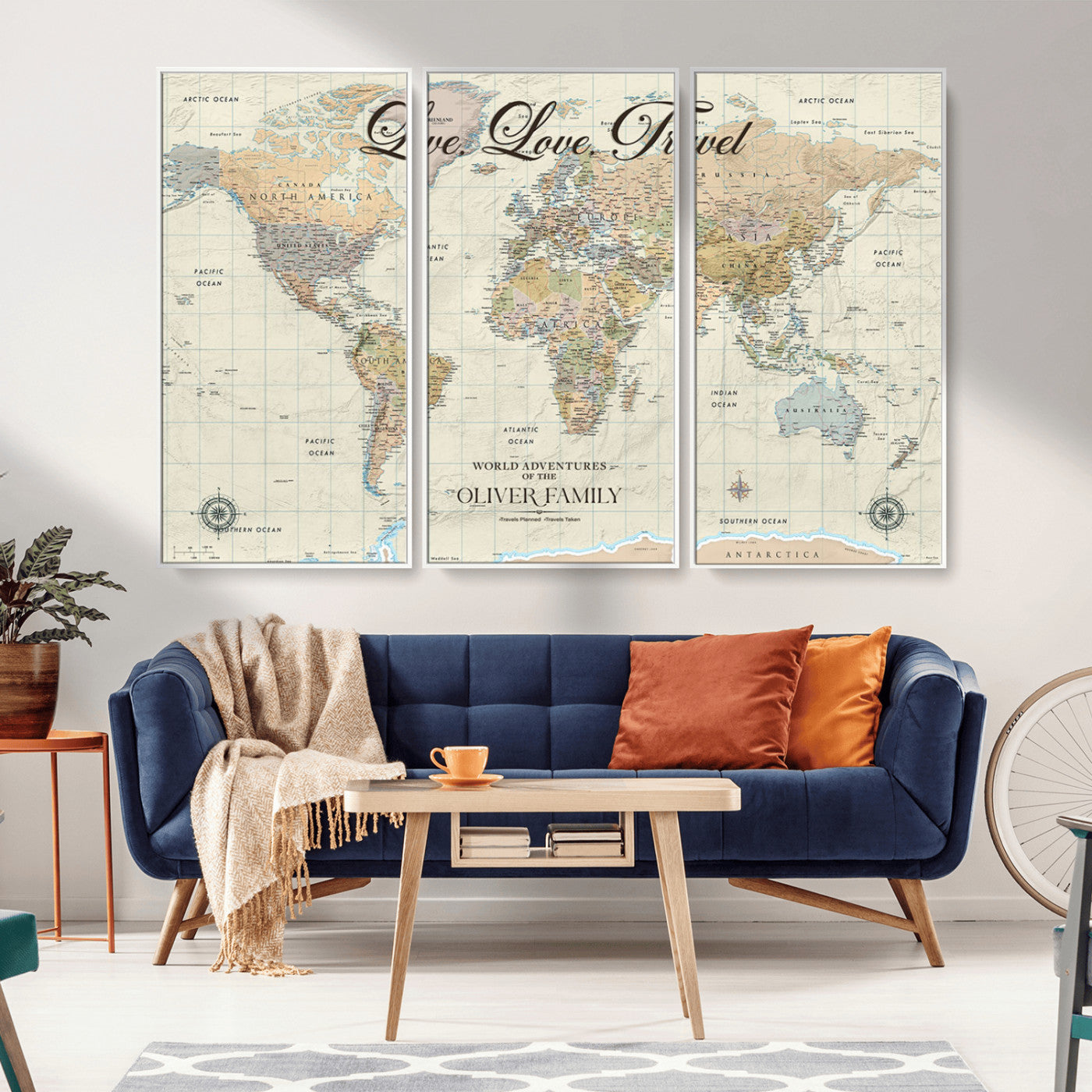 19479008-MGV-CV-36X24-Live Love Travel Wall Art – Detailed World Map Canvas Print, Adventure Decor for Living Room, Office or Bedroom, Travel Gift for