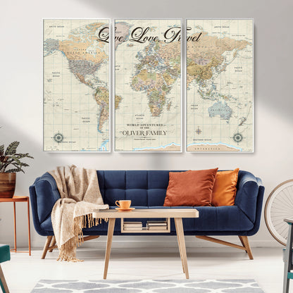 19479008-MGV-CV-36X24-Live Love Travel Wall Art – Detailed World Map Canvas Print, Adventure Decor for Living Room, Office or Bedroom, Travel Gift for