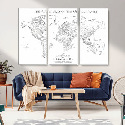 21029247-MGV-CV-36X24-Minimalist World Map Wall Art – Black and White Travel Adventure Print, Modern Family Travel Map Decor for Living Room, Bedroom,