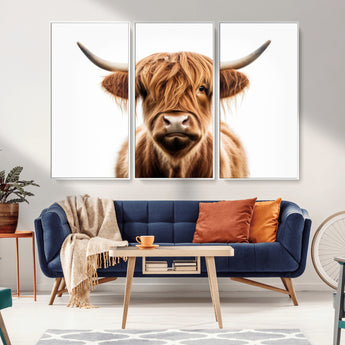 637908607-MGV-FC-93X47-3P_Black-Highland Cow Wall Art Print – Rustic Farmhouse Animal Portrait, Scottish Highland Cattle Canvas, Modern Country Wall Decor for
