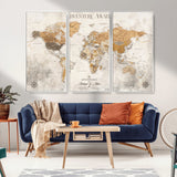 99422096-MGV-CV-36X24-Adventure Awaits World Map Wall Art – Neutral Beige Canvas Print, Modern Travel Inspired Wall Decor for Living Room, Bedroom or