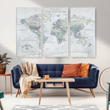 94249974-MGV-CV-36X24-Ours Explore World Map Wall Art – Modern Travel Canvas Print, Neutral Adventure Decor for Living Room, Office, Study, Bedroom,