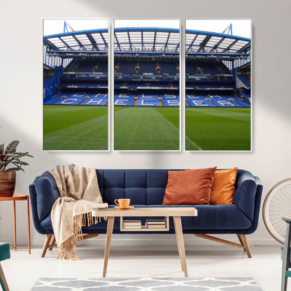 38616413CHELSA-MGV-CV-36X24-Chelsea Stadium Wall Art – Panoramic Football Field Canvas Print, Game Day Sports Decor for Living Room, Office, or Man Cave