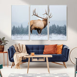 85177251-MGV-CV-36X24-Elk Wall Art – Majestic Wildlife Canvas Print of Bull Elk Snowy Forest, Rustic Nature Decor for Living Room, Cabin, or Office