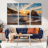 85659923-MGV-FC-48X32-3P_White-Rocky Ocean Sunset Canvas Wall Art – Seaside Dramatic Seascape Print, Coastal Modern Decor, Ocean Sunset Art for Living Room or